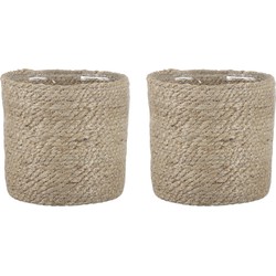 2x stuks naturel rotan planten pot mand van gedraaid jute/riet H16 en D16 cm - Plantenpotten