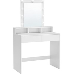 Kaptafel met witte spiegel met lampen en 2 laden - L80 x H145 cm