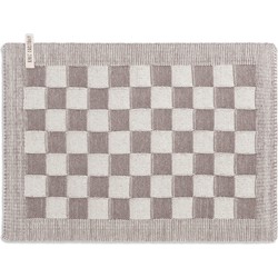 Knit Factory Gebreide Placemat - Onderlegger Block - Ecru/Taupe - 50x30 cm