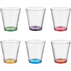 Vivalto Waterglazen/drinkglazen Colorama - 6x - transparant kleurenmix - 310 ml - 9 cm - Drinkglazen