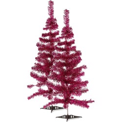 2x stuks kleine fuchsia roze kerstbomen van 90 cm - Kunstkerstboom