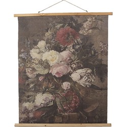 Clayre & Eef Wandkleed  80x100 cm Bruin Rood Hout Textiel Rechthoek Bloemen Wanddoek