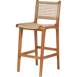 Elodie houten tuin barkruk met rotan zitting naturel - 60 cm