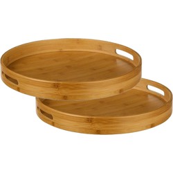 Secret de Gourmet Dienblad - 2x - bamboe - bruin - handvaten - D40 cm - Dienbladen