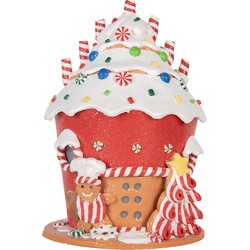 Clayre & Eef Gingerbread house met LED 23x23x32 cm Rood Wit Kunststof