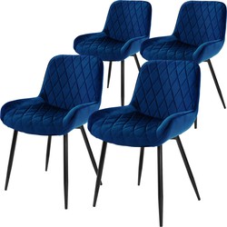 Eetkamerstoel set van 4 diamant quilting donkerblauw fluwelen bekleding met metalen poten incl. montagemateriaal ML-Design