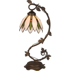 LumiLamp Tiffany Tafellamp  Ø 18x53 cm Wit Groen Glas Tiffany Bureaulamp