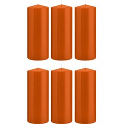 6x Kaarsen oranje 8 x 20 cm 119 branduren sfeerkaarsen - Stompkaarsen