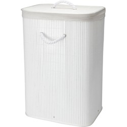 Storage Solutions Wasmand - bamboe hout - met deksel - wit - 40 x 30 x 60 cm - 70 liter - Wasmanden