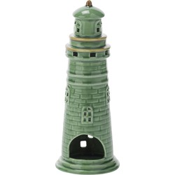 Theelichthouder/waxinelichthouder groene vuurtoren van aardewerk 24,5 cm - Waxinelichtjeshouders