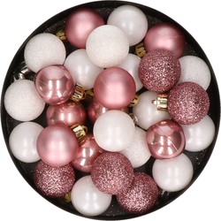 28x stuks kunststof kerstballen oudroze en wit mix 3 cm - Kerstbal