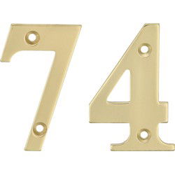 AMIG Huisnummer 74 - massief messing - 5cm - incl. bijpassende schroeven - gepolijst - goudkleur - Huisnummers