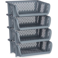 Pakket van 4x opberg kratten/rekken/organizers grijs 39 x 30 x 13 cm - Opbergmanden