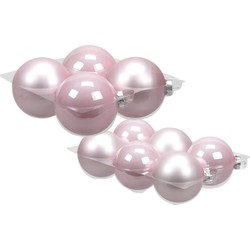 20x stuks roze glazen kerstballen 8 en 10 cm mat/glans - Kerstbal