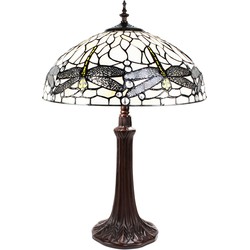 LumiLamp Tiffany Tafellamp  Ø 41x59 cm  Wit Zwart Metaal Glas Libelle Tiffany Bureaulamp