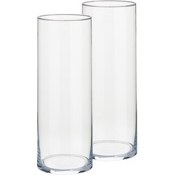 Set van 2x stuks cilindervazen/bloemenvazen van glas 12 x 30 cm - Vazen