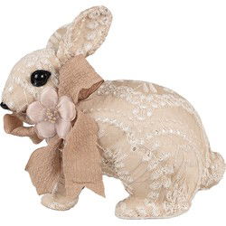 Clayre & Eef Decoratie Beeld Konijn 26x15x23 cm Beige Textiel op Kunststof