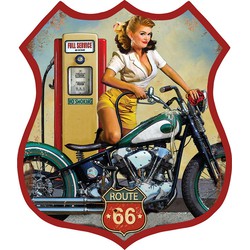 Clayre & Eef Wanddecoratie 30*1*35 cm Rood Ijzer Route 66 Muurdecoratie Wandversiering Tekstbord