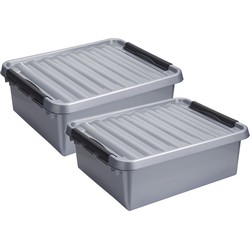 Opberg boxen set 2x stuks 36 en 25 liter kunststof grijs met deksel - Opbergbox