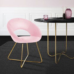 Eetkamerstoel met ronde open rugleuning roze fluweel met goudkleurige metalen poten ML design