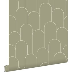 ESTAhome behang art deco motief kakigroen - 50 x 900 cm - 139655