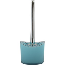 MSV Toiletborstel in houder/wc-borstel Aveiro - PS kunststof/rvs - lichtblauw/zilver - 37 x 14 cm - Toiletborstels