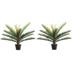 2x Groene boomvarens grasplant kunstplanten 75 cm met zwarte pot - Kunstplanten