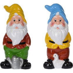 Tuinkabouters - 2x - polystone - 20 cm - blauwe/gele muts - Tuinbeelden
