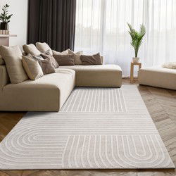 Laagpolig Japandi Vloerkleed Sanilia - Creme - 80x300 cm