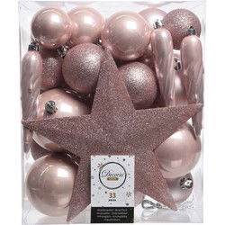 Kerstboomversiering Mix 33 st. - Poederroze