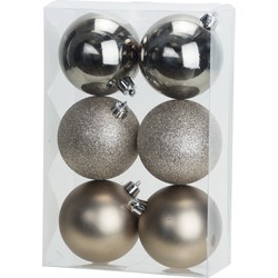 6x stuks kunststof kerstballen champagne 8 cm mat/glans/glitter - Kerstbal