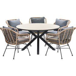 5-persoons ronde tuinset - Edison tafel - 5 Margriet stoelen