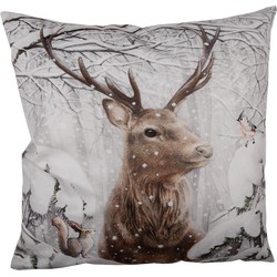 Clayre & Eef Kussenhoes  45x45 cm Bruin Wit Polyester Hert Sierkussenhoes