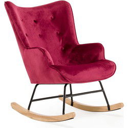 Aemely® Schommelstoel 'Steerne' - Bordeaux Rood Velvet, Blank Hout