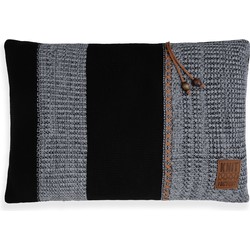 Knit Factory Roxx Sierkussen - Zwart/Licht Grijs - 60x40 cm - Inclusief kussenvulling