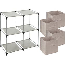5Five Kastmandjes/opberg mandjes - beige - 4x stuks van 29 Liter - Rekje is 67 x 68 cm - Opbergmanden
