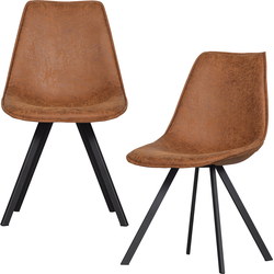 WOOOD Swen Eetkamerstoel - PU - Cognac - Set van 2