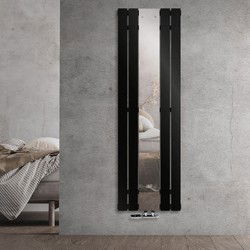 Badkamerradiator middenaansluiting met spiegel 450x1600 mm zwart incl. wandaansluitset met thermostaat LuxeBath