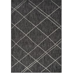 Vercai Rugs Terrace Collectie - Laagpolig Vloerkleed - Tapijt voor Binnen en Buiten - Polypropyleen - Zilver Zwart - 200x290 cm