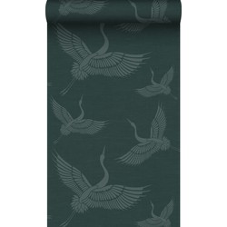 Origin Wallcoverings behang kraanvogels petrolblauw - 0,53 x 10,05 m - 347759