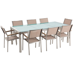 GROSSETO  - Tuinset voor 8 driedelig - Zandbeige - Veiligheidsglas