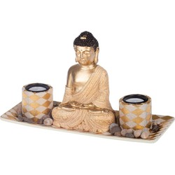 Boeddha beeld met waxinelichthouders voor binnen 31 cm - Beeldjes