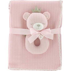 Unique Living - Blanket+rattle Baby Bear 100x75cm Pink