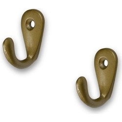 2x Mat goudkleurige korte garderobe haakjes / jashaken / kapstokhaakjes metaal 3.5 x 2.7 cm - Kapstokhaken