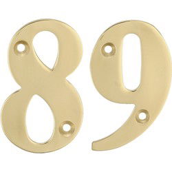 AMIG Huisnummer 89 - massief messing - 10cm - incl. bijpassende schroeven - gepolijst - goudkleur - Huisnummers