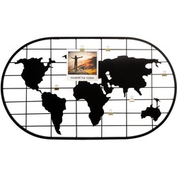 Decopatent® Wereld Foto wandrek - Foto Frame - Met gouden clip om foto's optehangen - Industrieel - Wanddecoratie - Metaal - Zwart