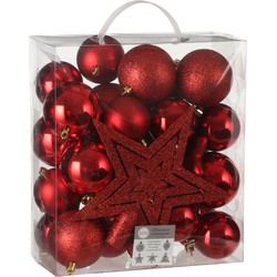 House of Seasons Plastic Kerstballen Set met Piek - 40 Stuks - Ø8 cm - Rood