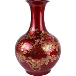 Fine Asianliving Chinese Vaas Porselein Rood Goud Pioenen Handgemaakt