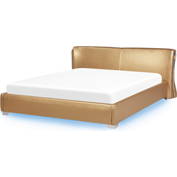 Beliani PARIS - Tweepersoonsbed met LED-verlichting-Goud-Leer