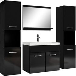 Badplaats Badkamermeubel Set Montreal XL 60 x 35 cm - Zwart Hoogglans - Badmeubel met spiegel en zijkasten